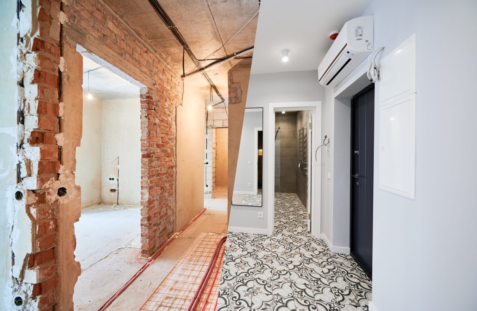 Apartment with doorways before and after renovation.